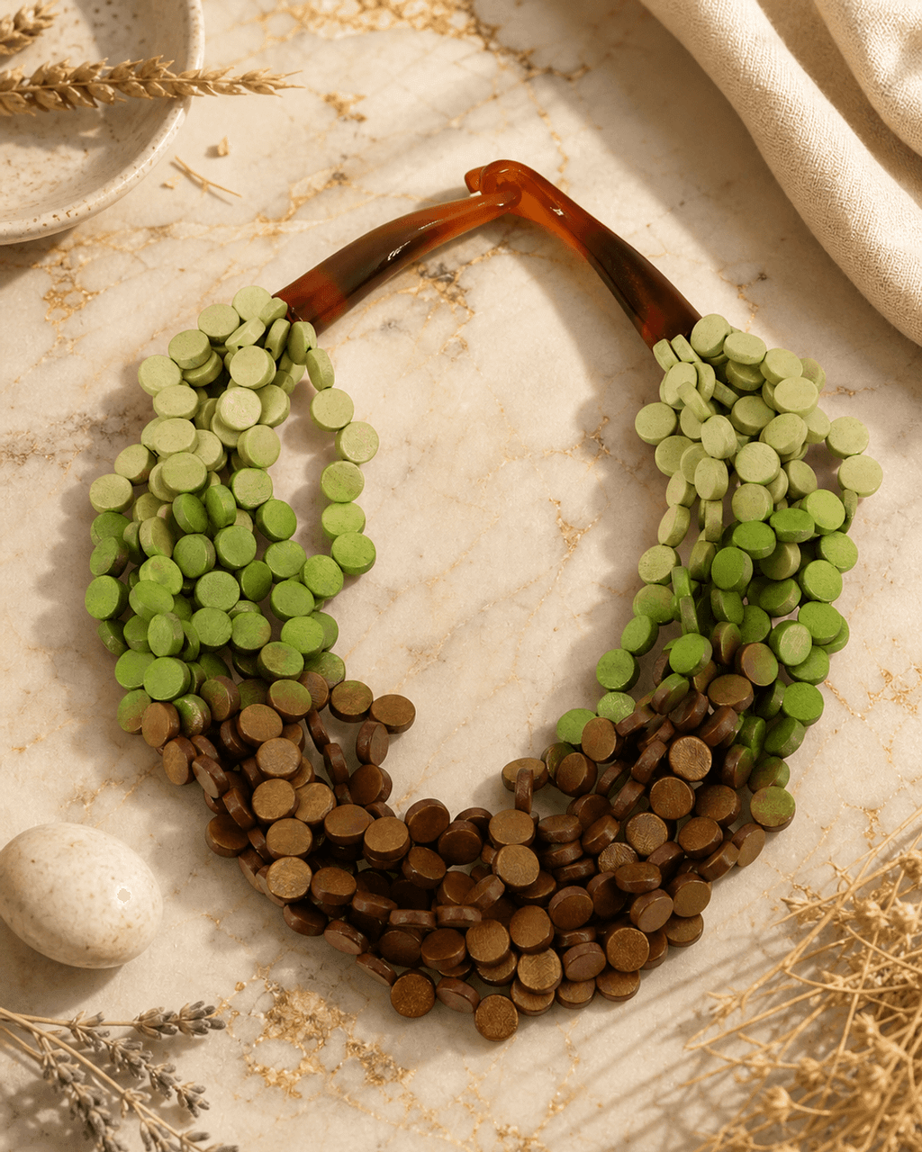 Ombré Wood Disc Necklace with Horn Hook