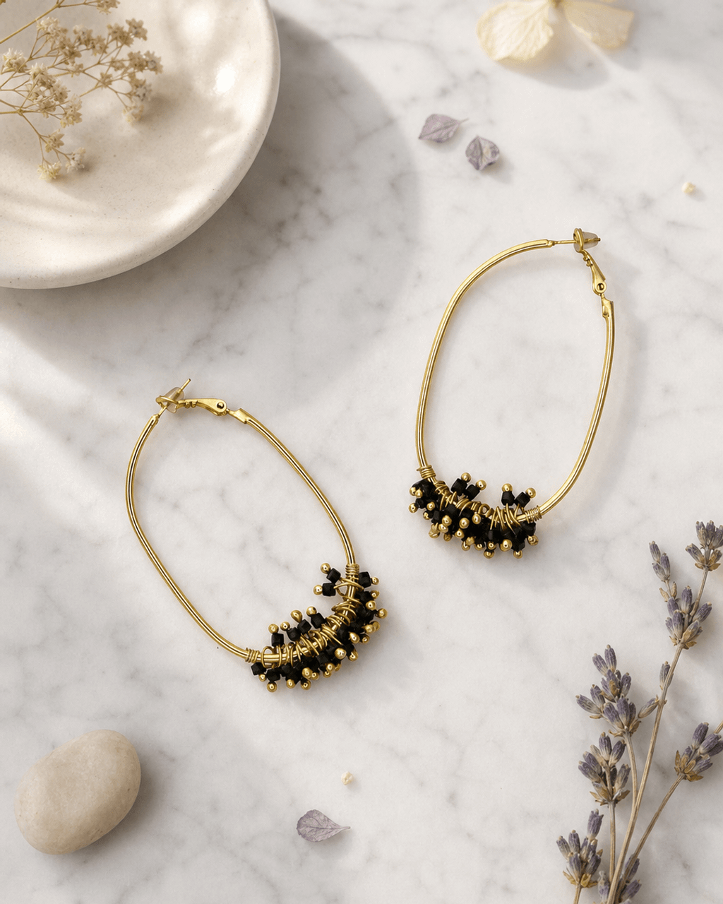 Beaded-Fringe Oval Hoop Earrings