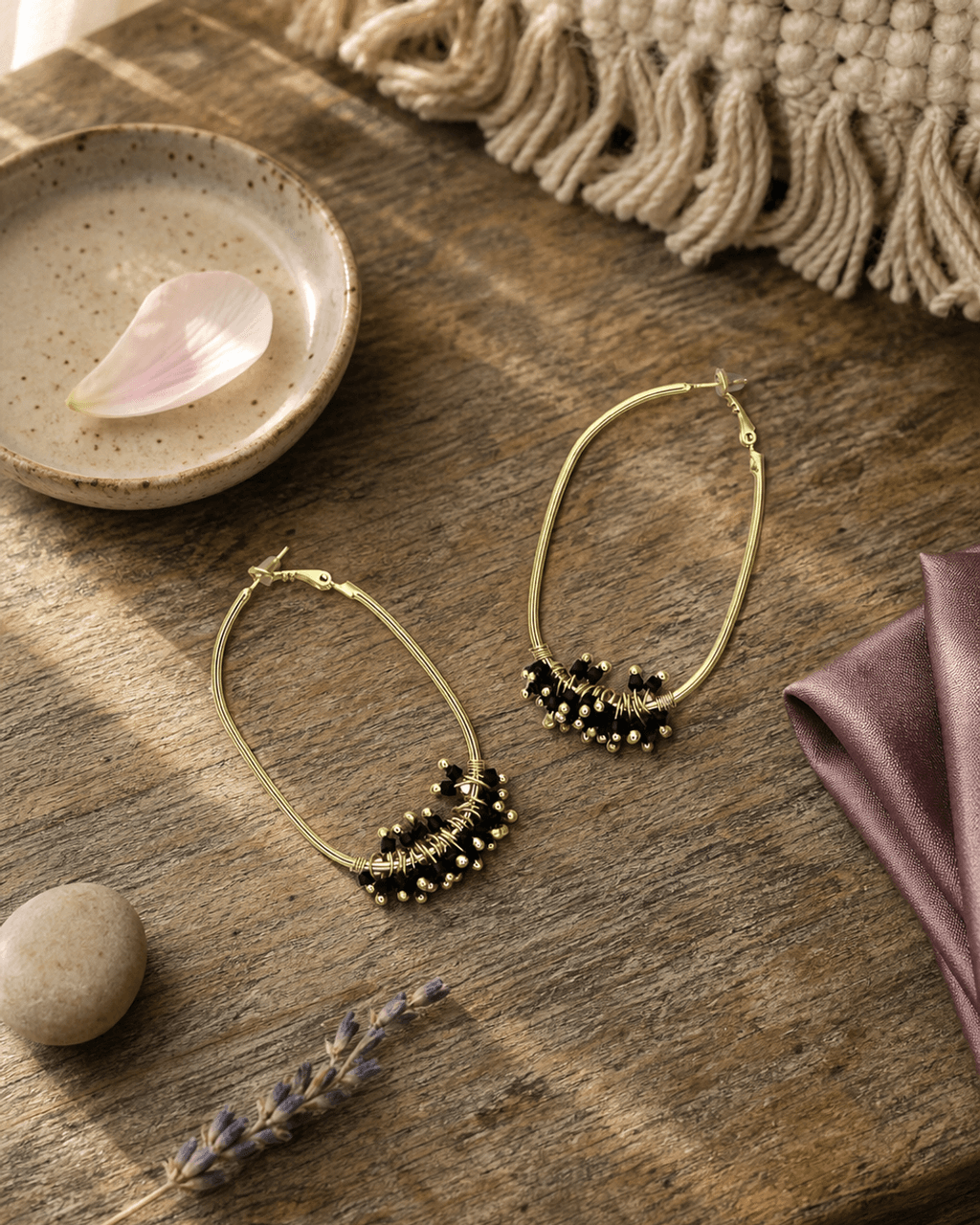 Beaded-Fringe Oval Hoop Earrings