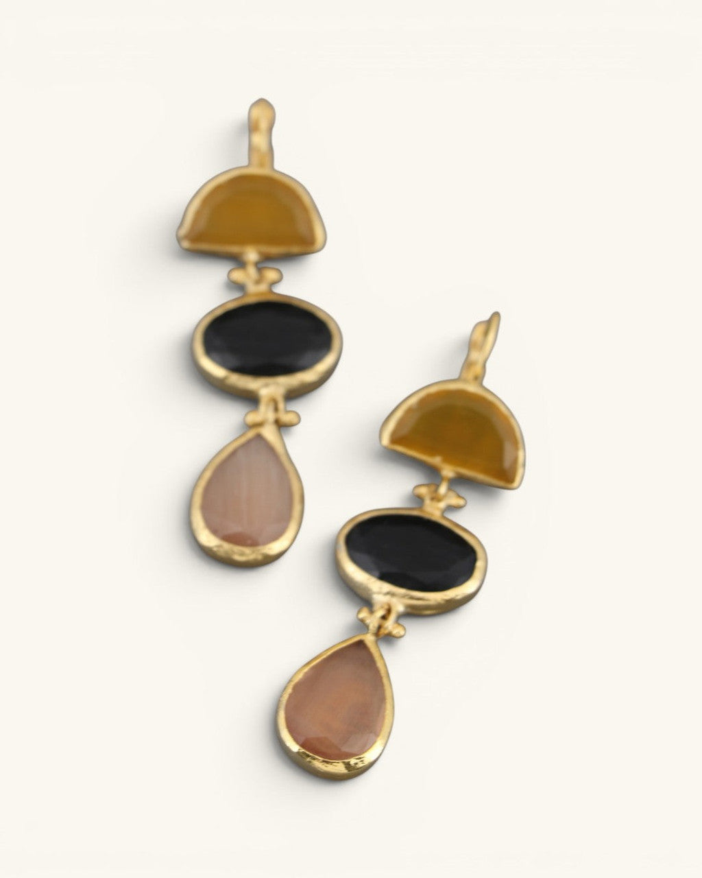 Graduated Three-Stone Cat Eye Drop Earrings