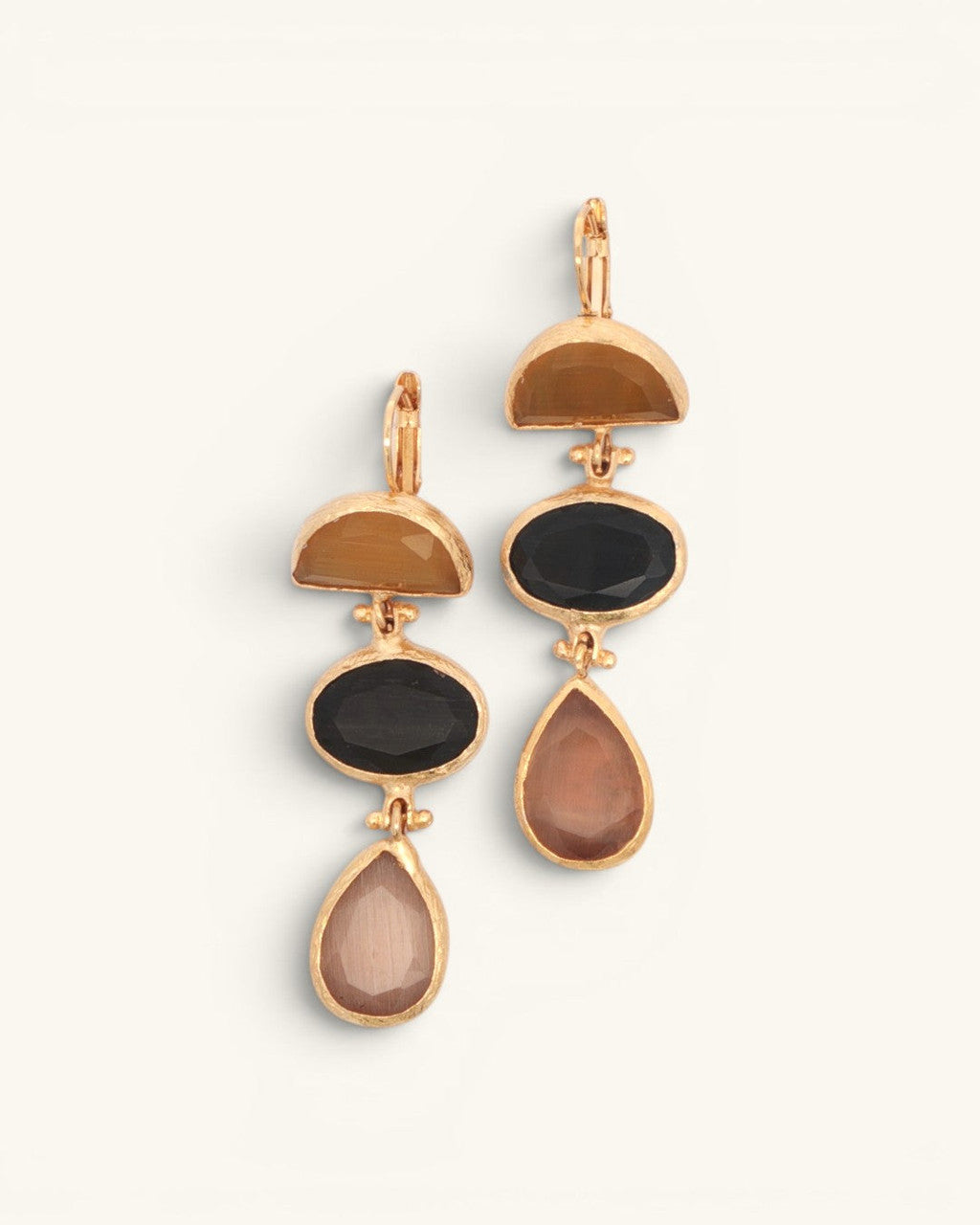 Graduated Three-Stone Cat Eye Drop Earrings