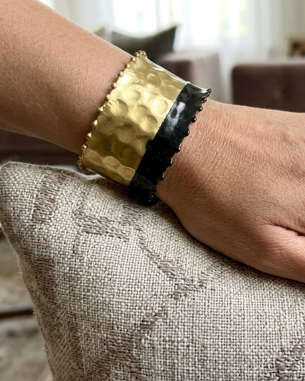 Two-Tone Hammered Cuff in Brass and Black
