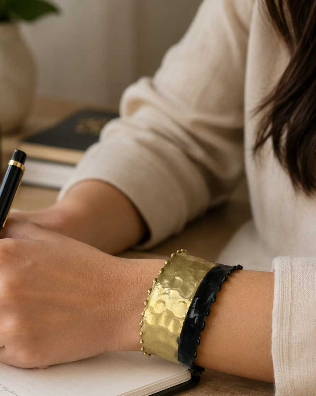 Two-Tone Hammered Cuff in Brass and Black