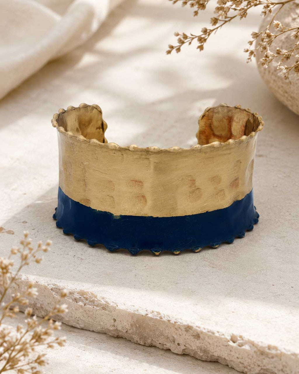 Two-Tone Hammered Cuff, Indigo and Antique Gold
