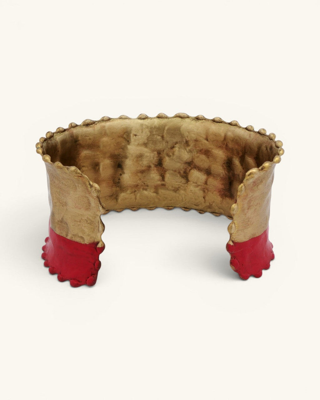 Hammered Brass Cuff with Red Painted Band