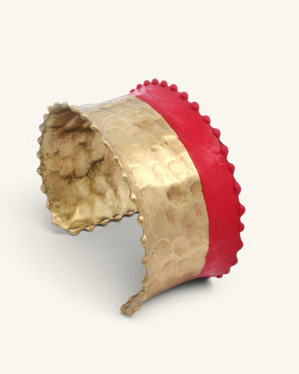 Hammered Brass Cuff with Red Painted Band
