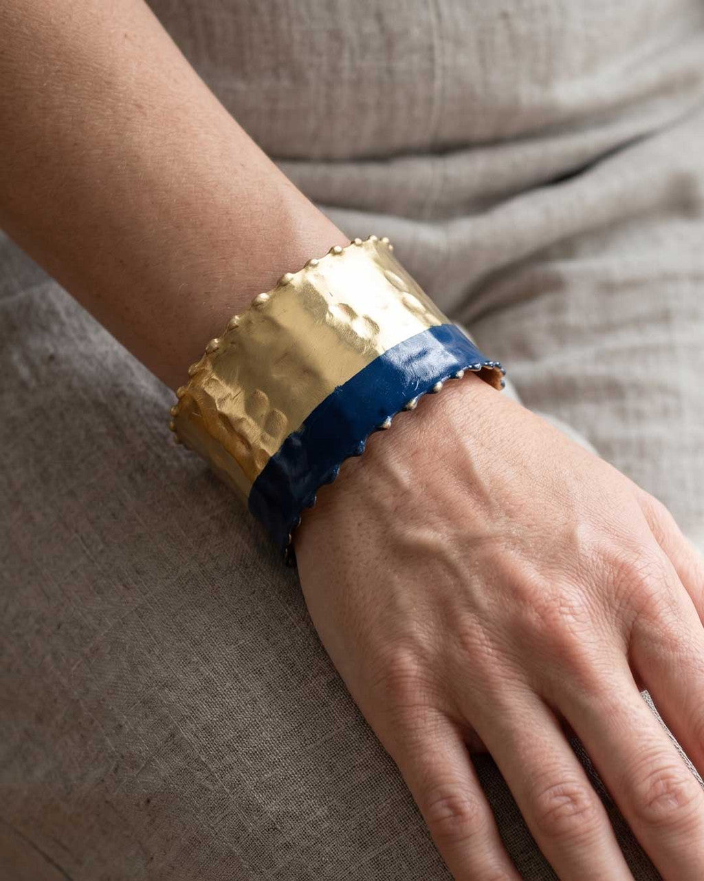 Two-Tone Hammered Cuff, Indigo and Antique Gold