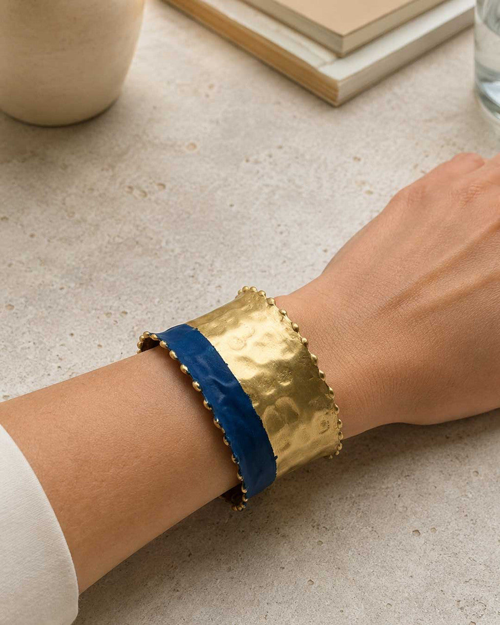 Two-Tone Hammered Cuff, Indigo and Antique Gold