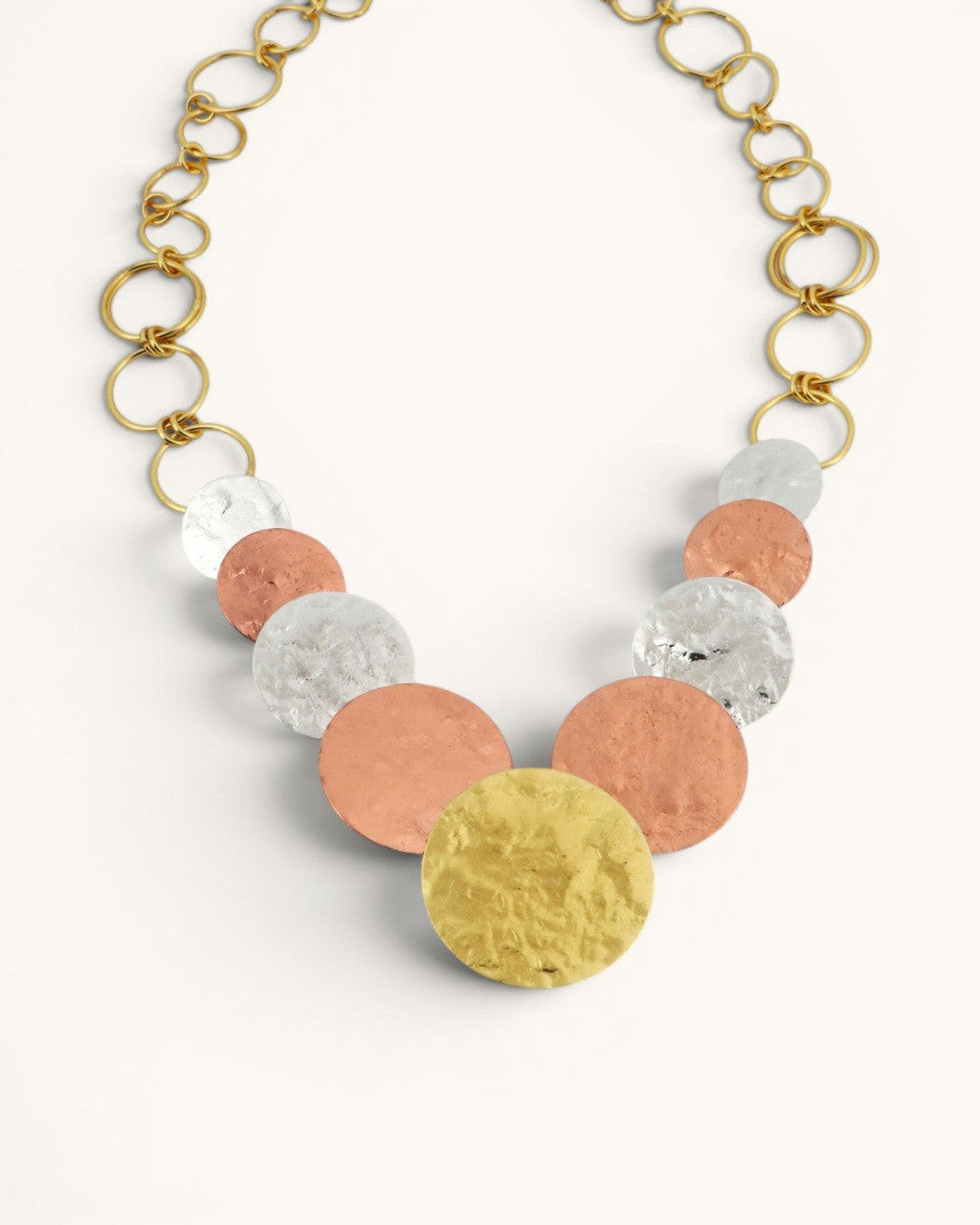 Tri-Tone Hammered Disc Necklace