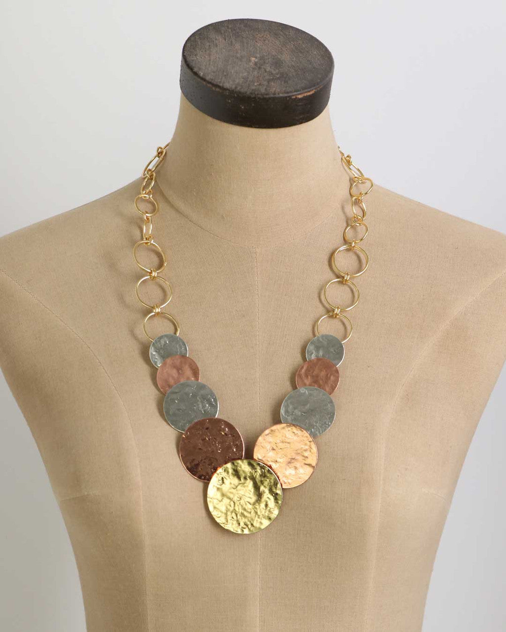 Tri-Tone Hammered Disc Necklace