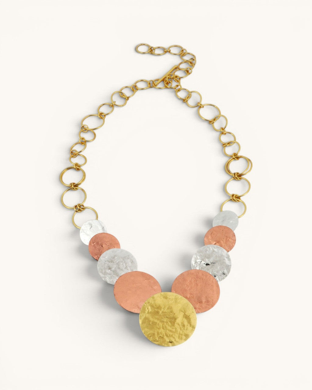 Tri-Tone Hammered Disc Necklace