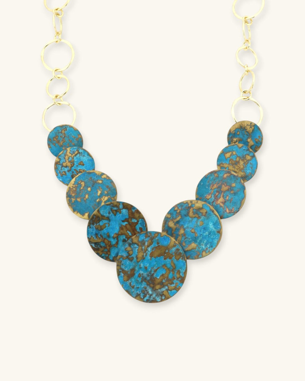 Graduated Disc Necklace, Blue Patina
