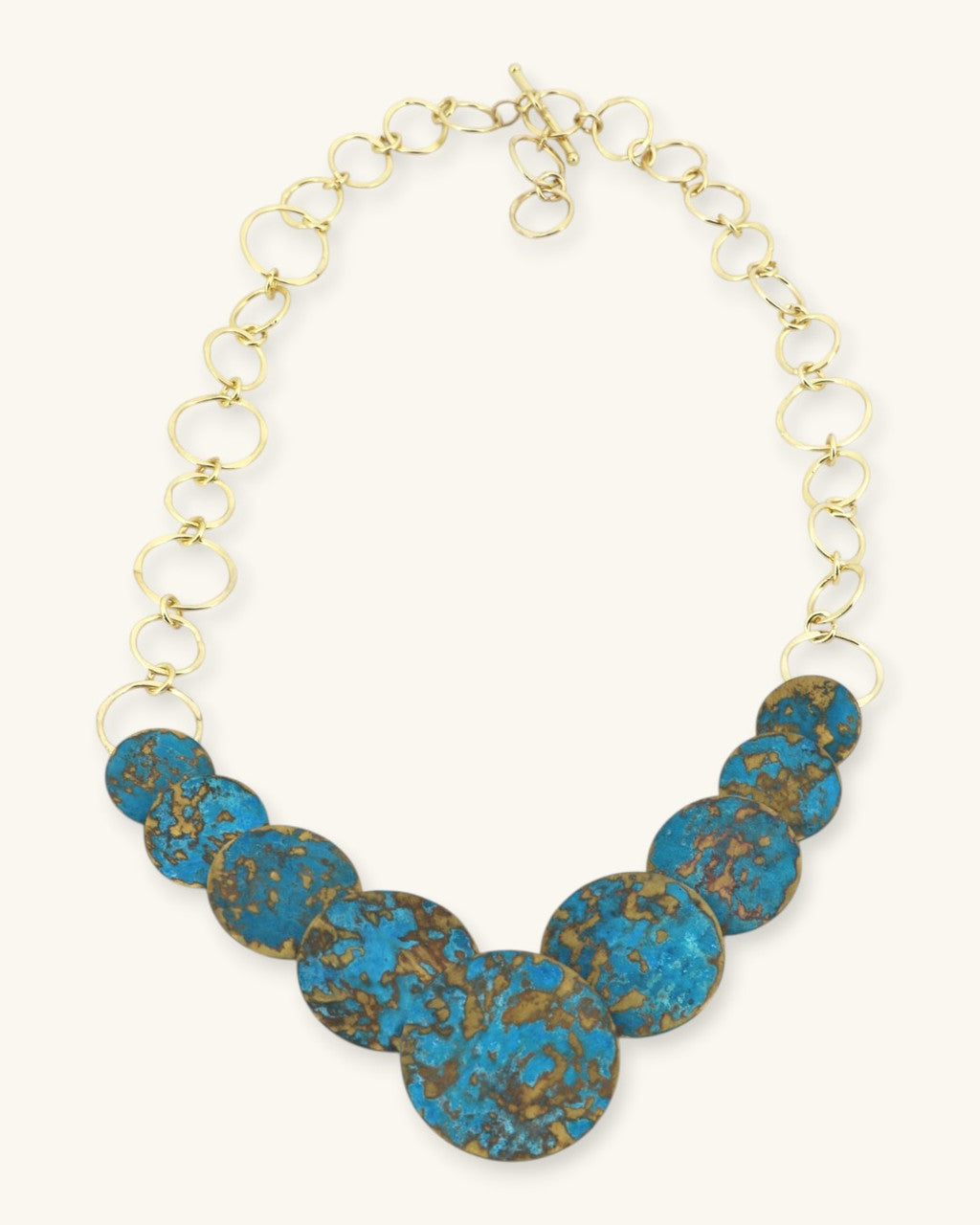 Graduated Disc Necklace, Blue Patina