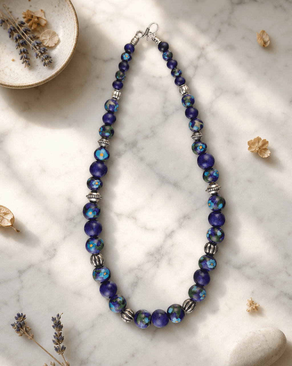 Painted Cobalt Bead Necklace