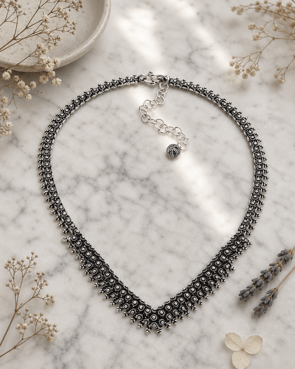 Silver Floret V-Collar Necklace