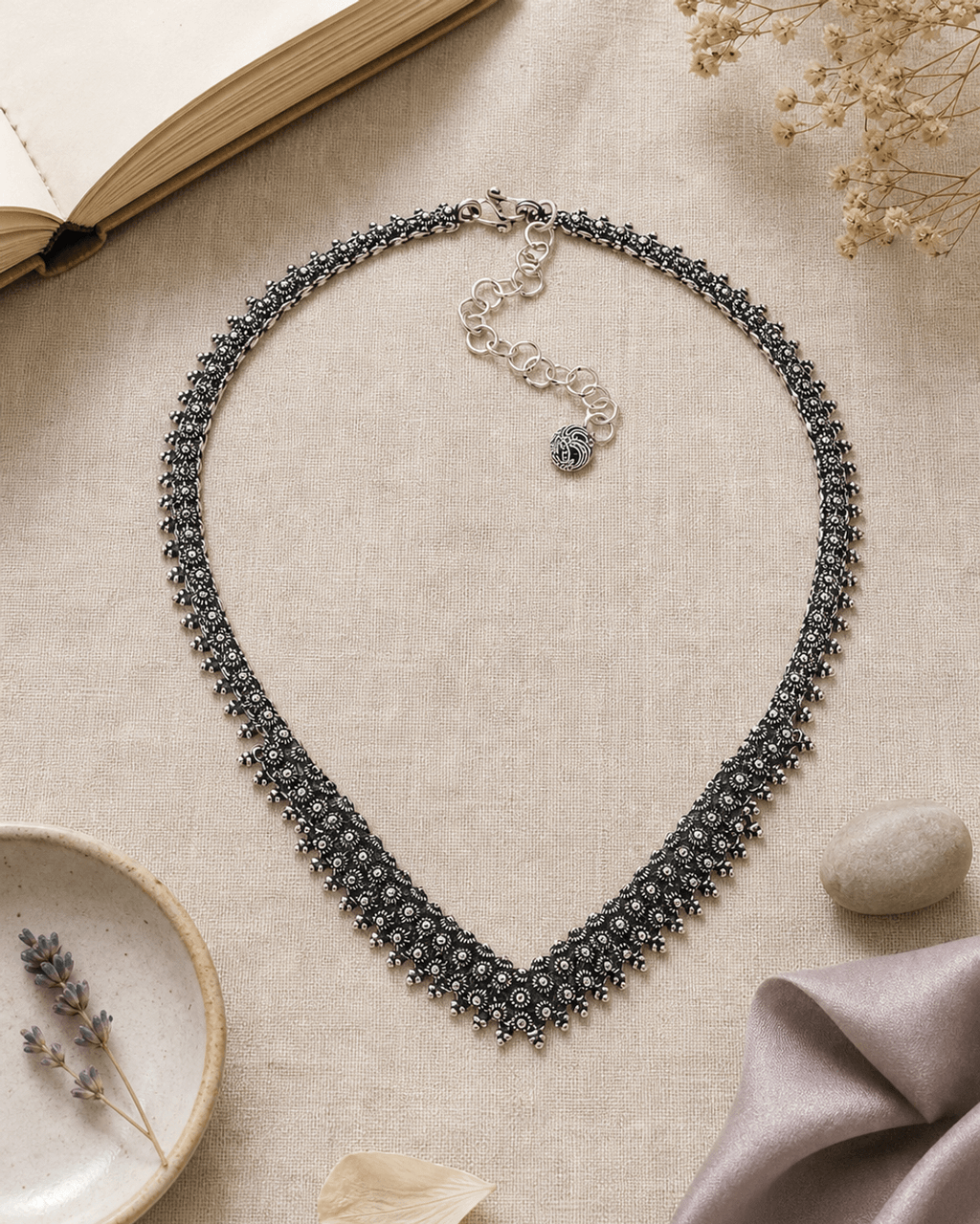 Silver Floret V-Collar Necklace
