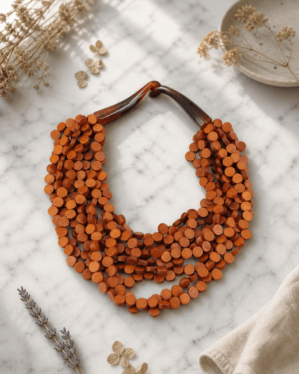 Honey Wood Disc Multi-Strand Necklace