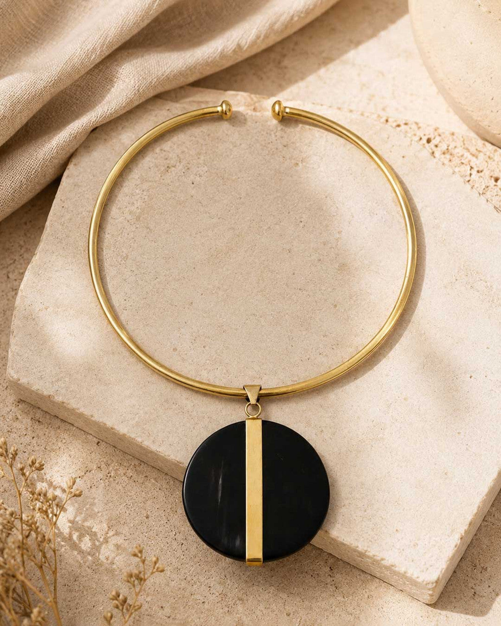 Split Horn Disc Choker in Brass