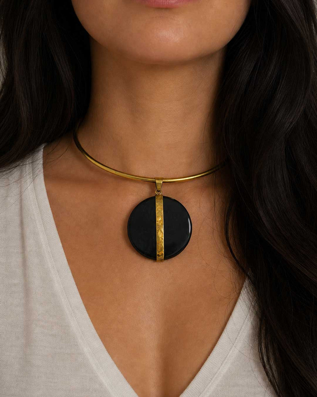 Split Horn Disc Choker in Brass