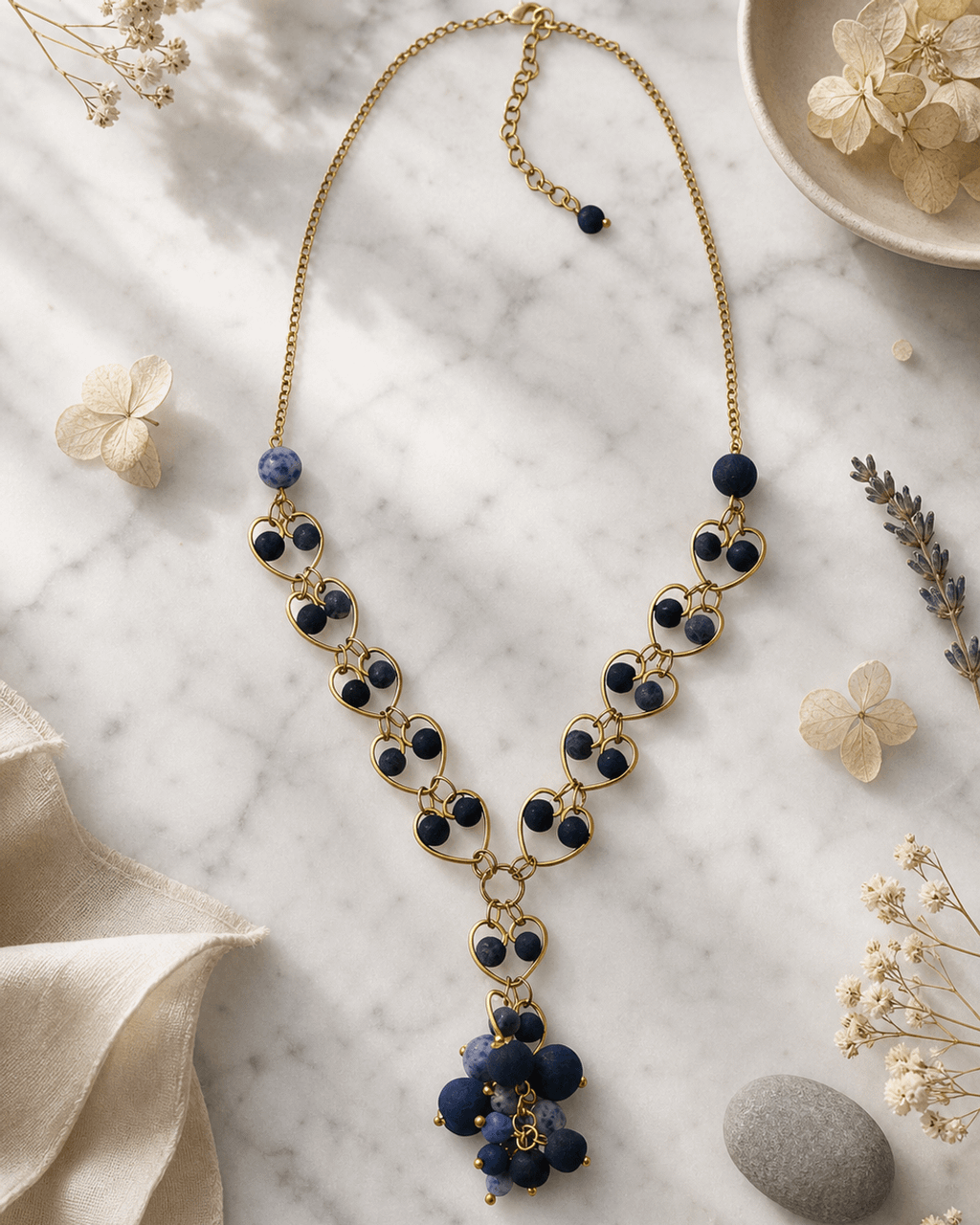 Indigo Heart-Link Cluster Necklace
