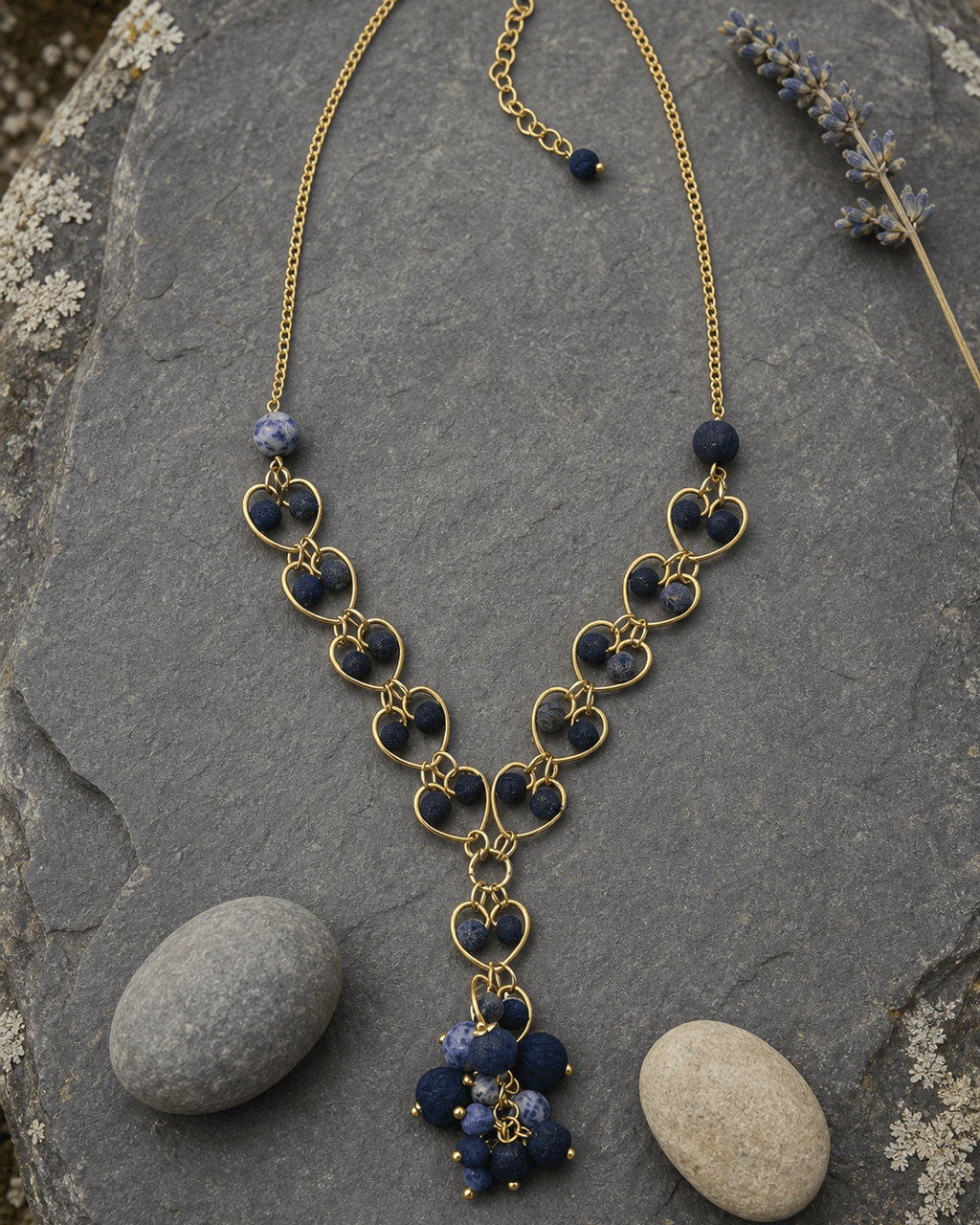 Indigo Heart-Link Cluster Necklace