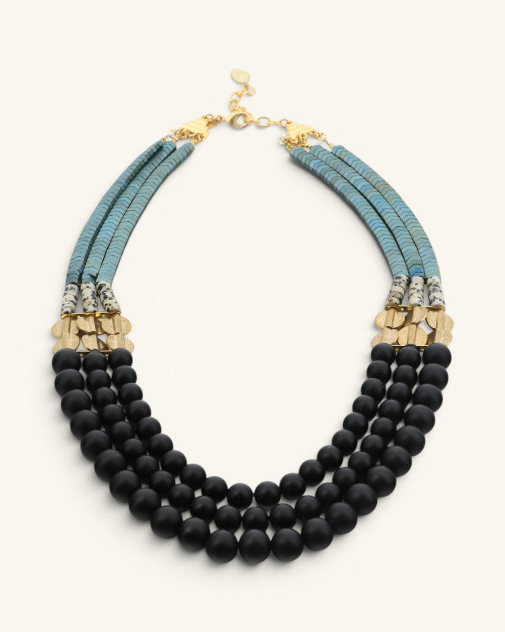 Aqua-to-Black Triple-Strand Beaded Necklace