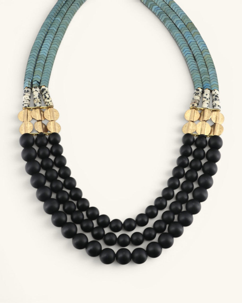 Aqua-to-Black Triple-Strand Beaded Necklace