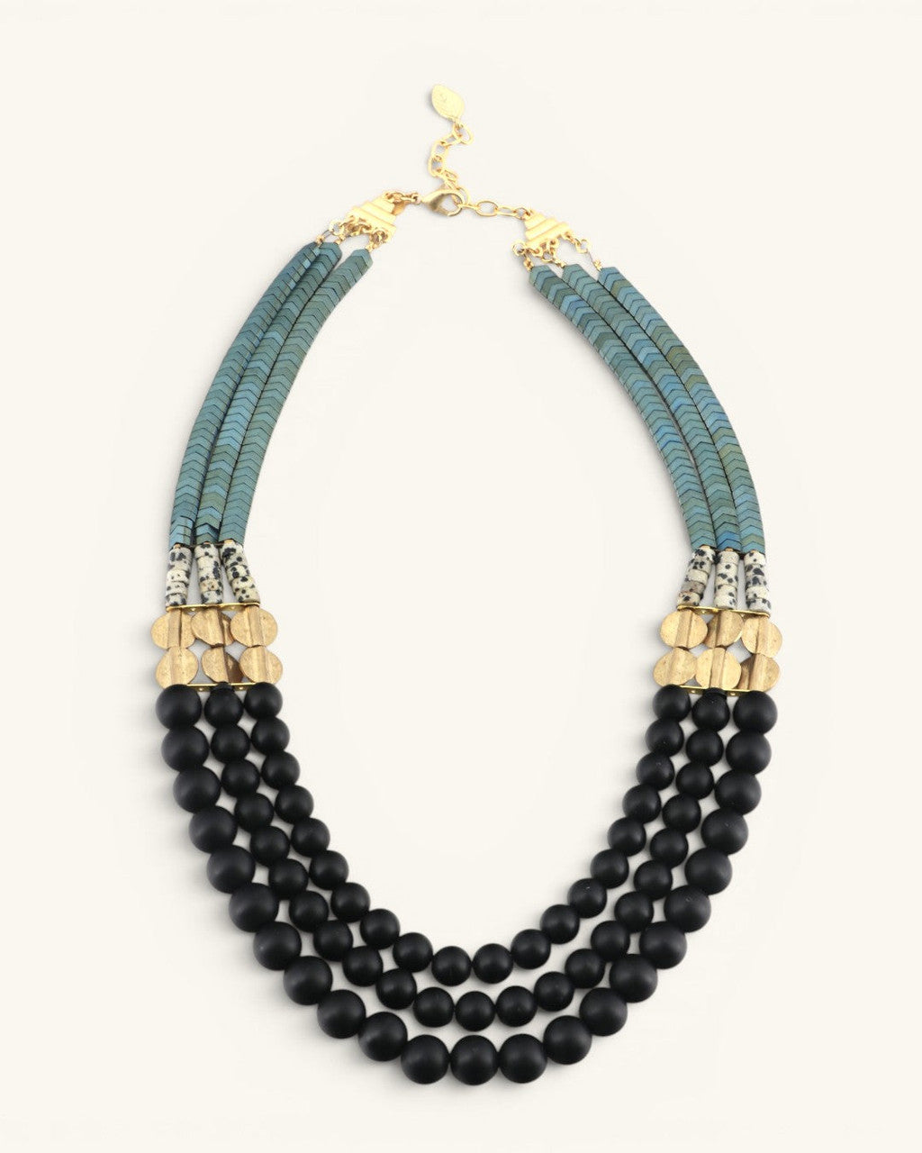 Aqua-to-Black Triple-Strand Beaded Necklace