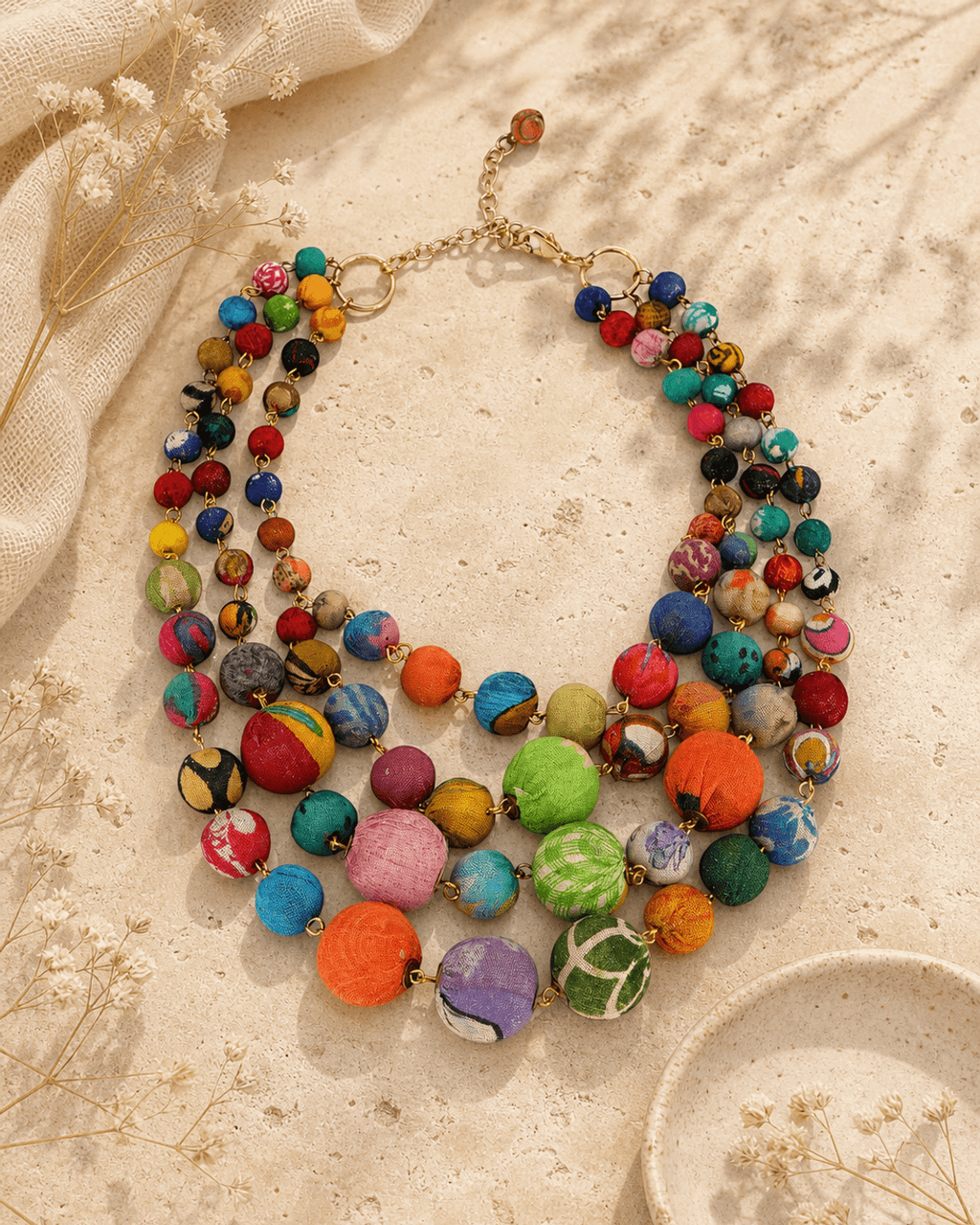 Four-Strand Kantha Bead Necklace