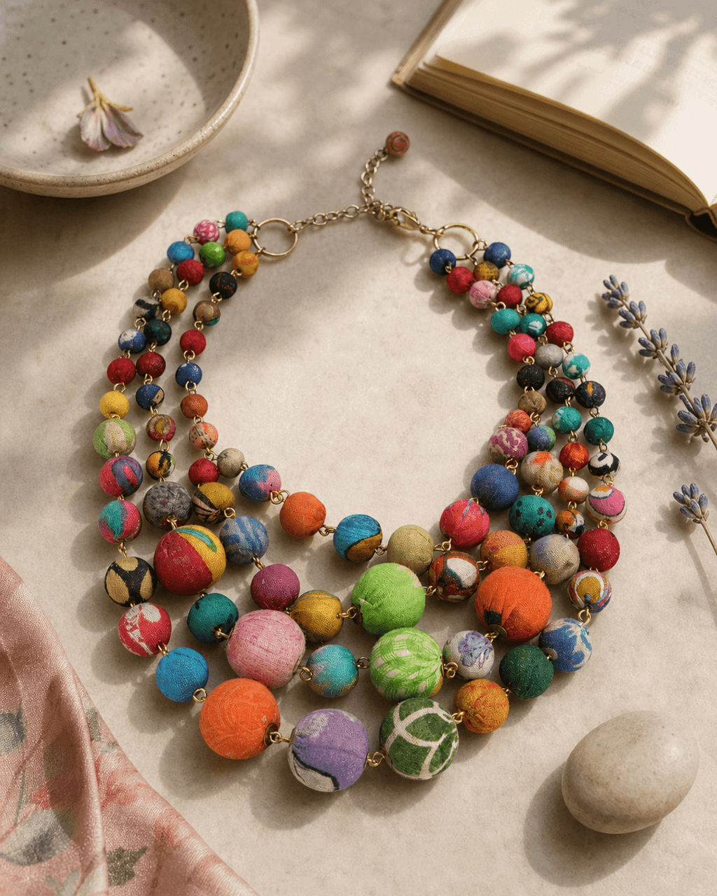 Four-Strand Kantha Bead Necklace