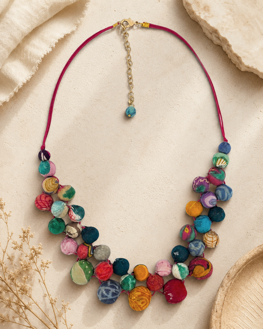 Multicolor Kantha Bead Bib Necklace