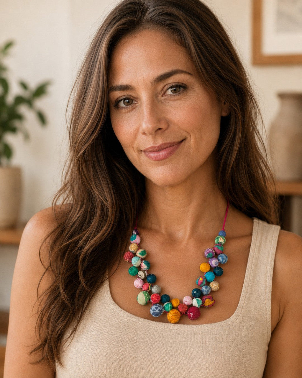 Multicolor Kantha Bead Bib Necklace