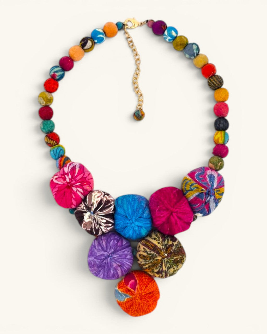 Kantha Rosette Cluster Bead Necklace