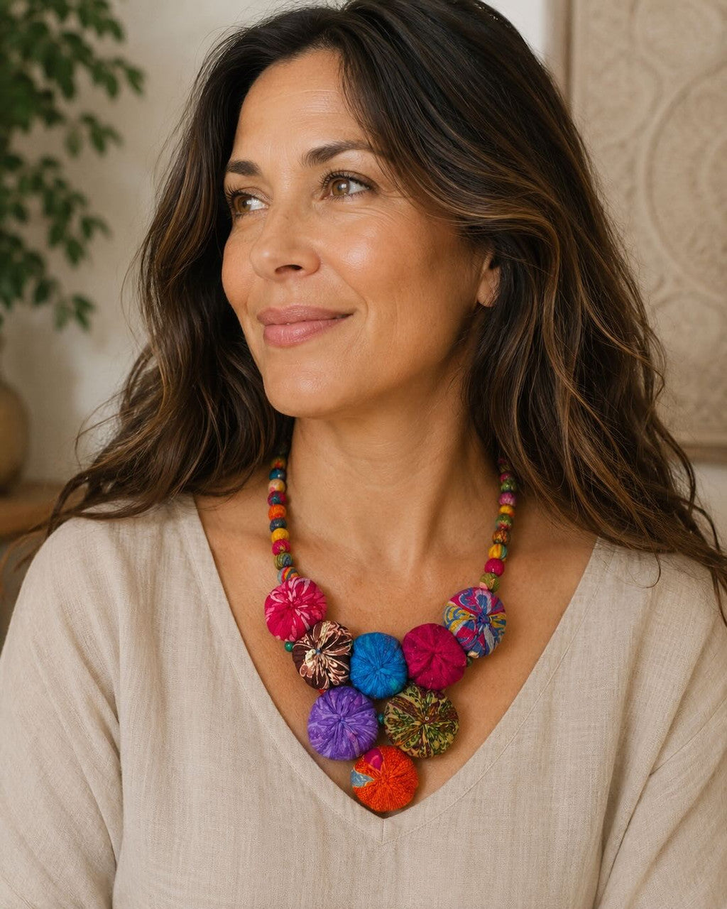 Kantha Rosette Cluster Bead Necklace