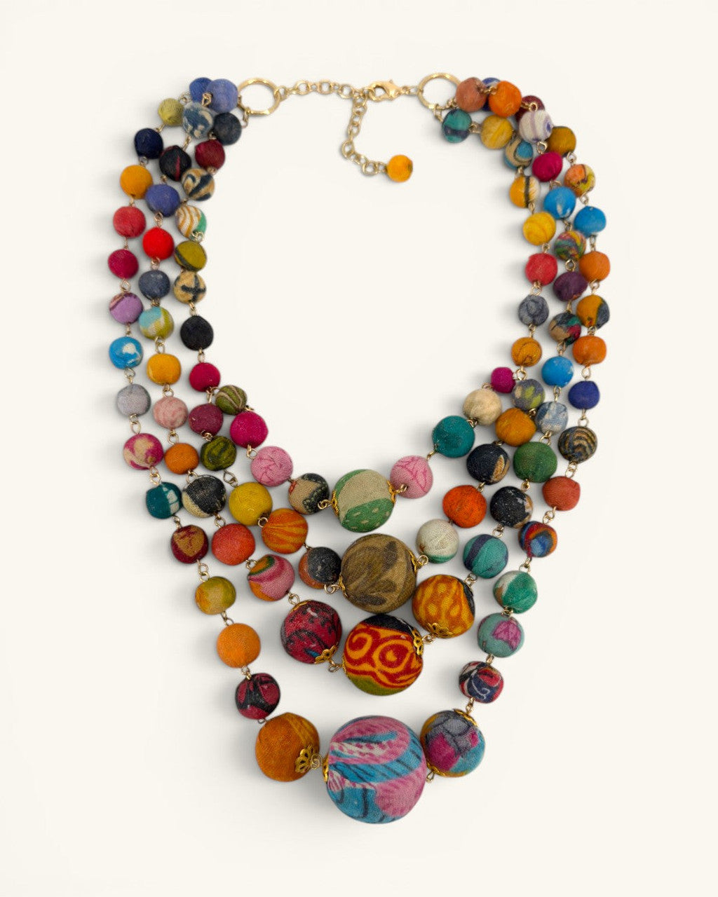 Four-Strand Graduated Sari-Textile Bead Necklace