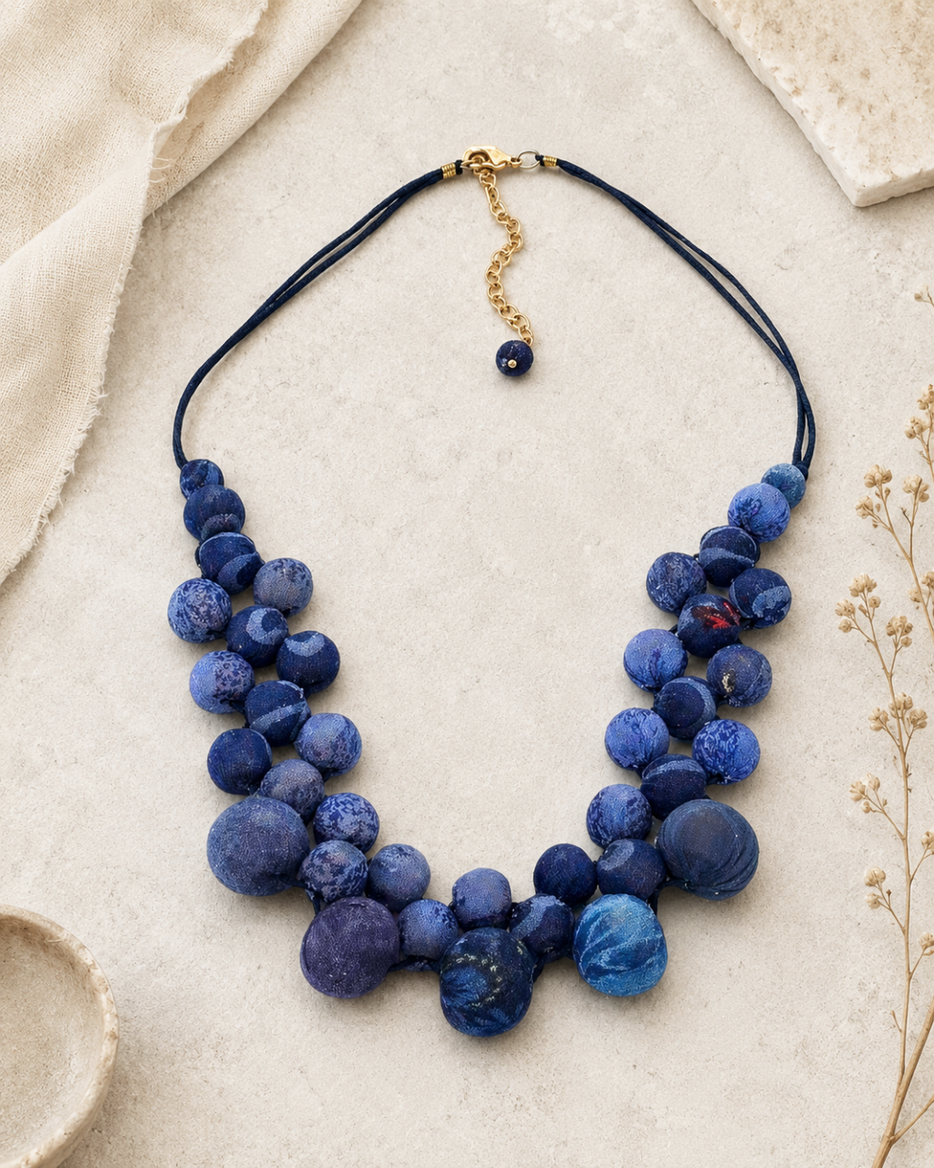 Indigo Bead Cluster Collar Necklace