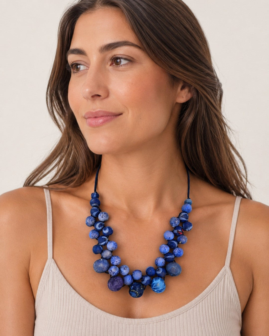 Indigo Bead Cluster Collar Necklace