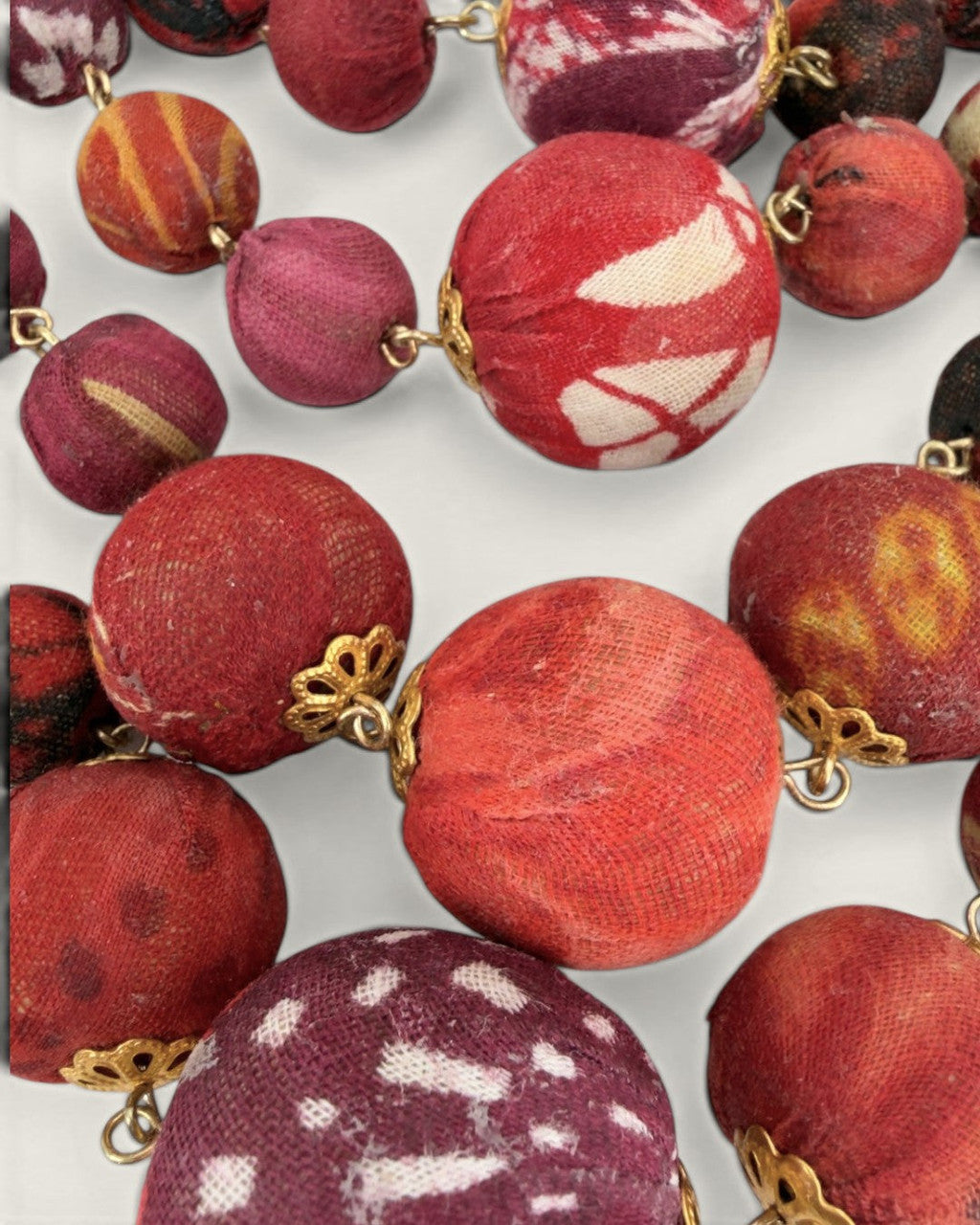 Four-Strand Fabric Bead Bib Necklace in Red