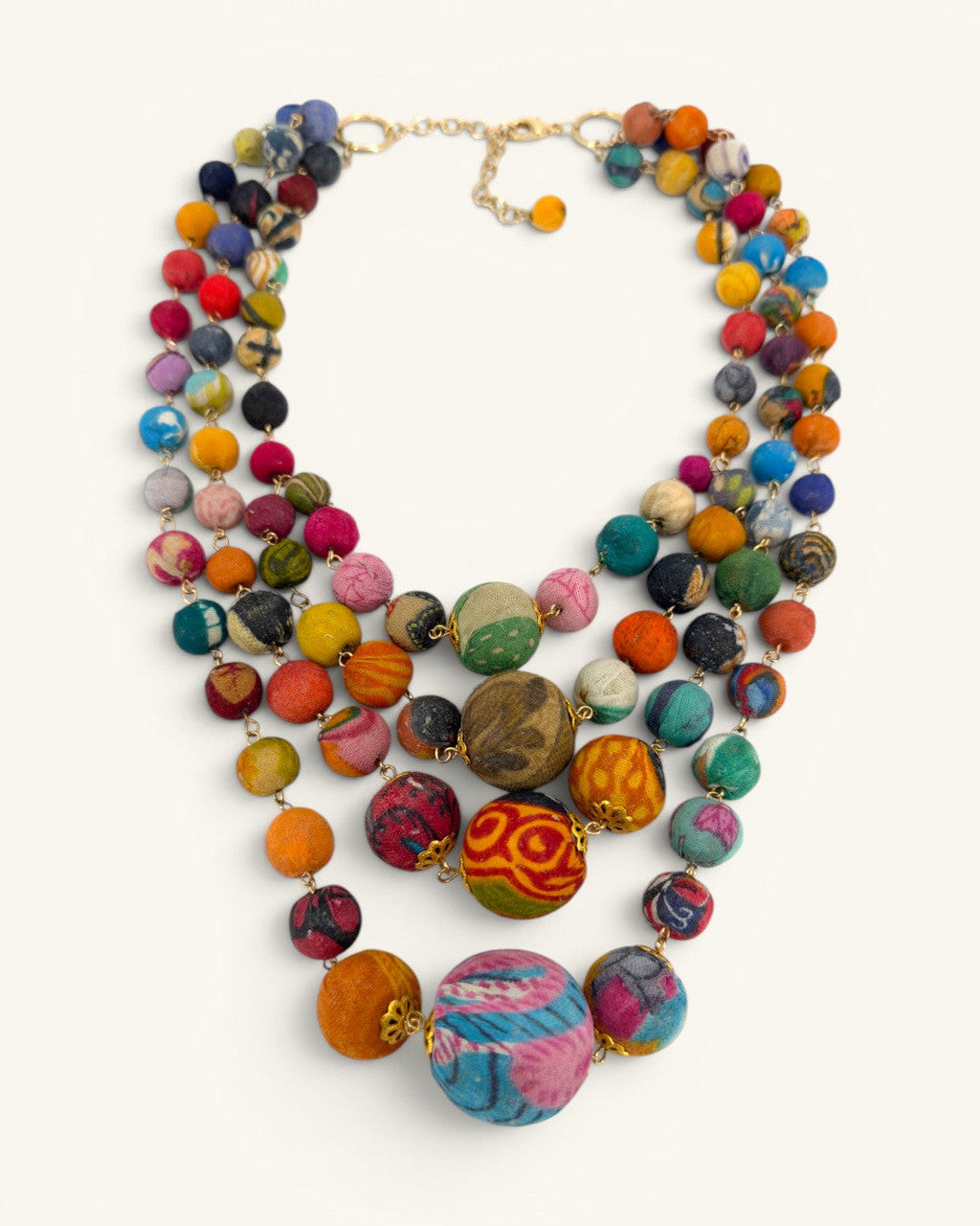 Four-Strand Graduated Sari-Textile Bead Necklace