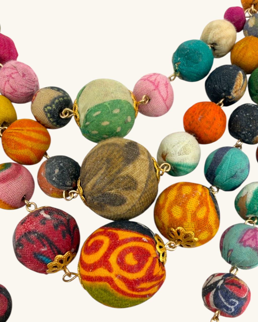 Four-Strand Graduated Sari-Textile Bead Necklace