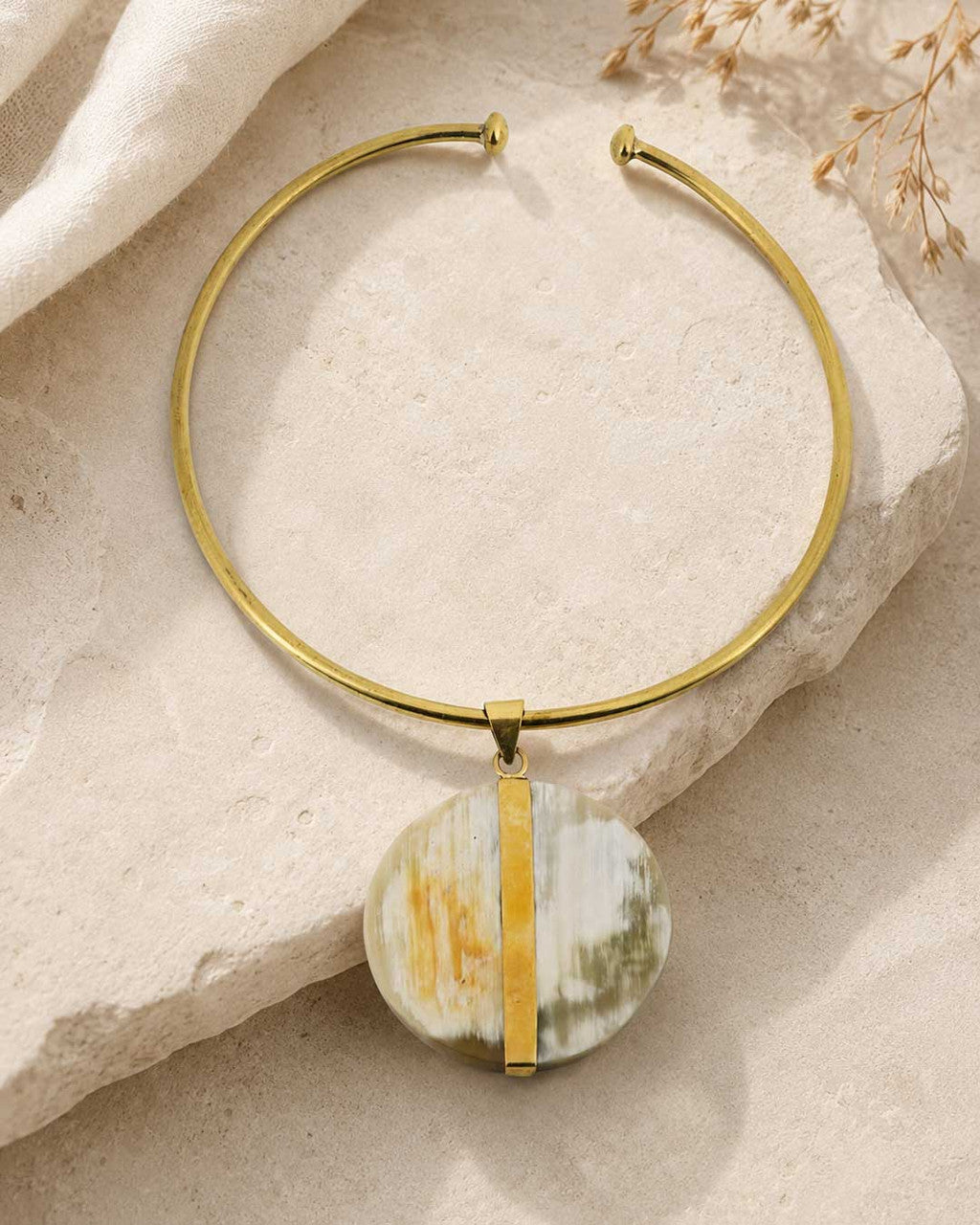 Open Brass Collar with Split Horn & Bone Disc