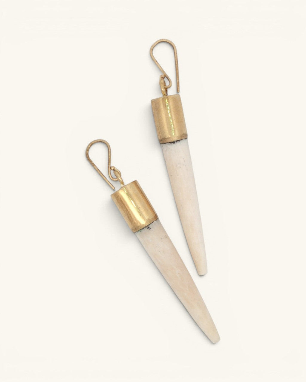 Ivory Spike Dangle Earrings with Brass Caps