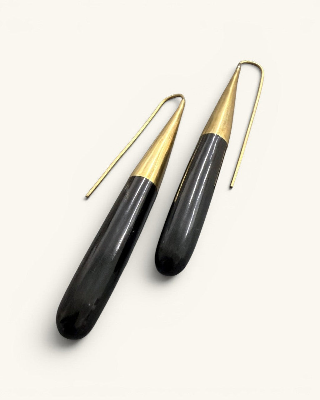Elongated Horn and Brass Threader Earrings
