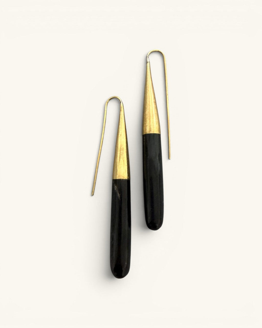 Elongated Horn and Brass Threader Earrings