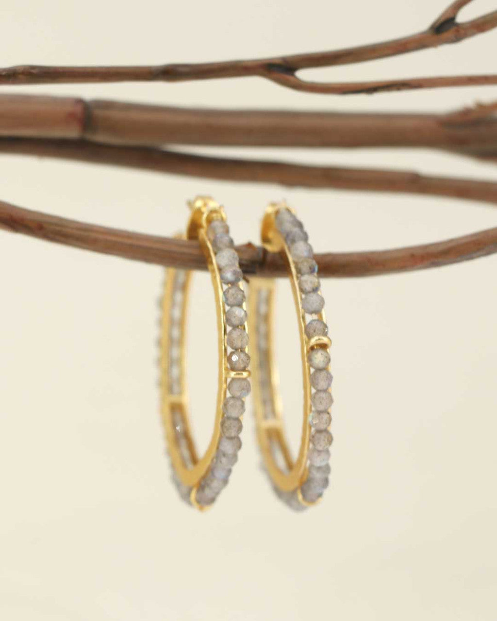 Labradorite Beaded Gold Hoop Earrings