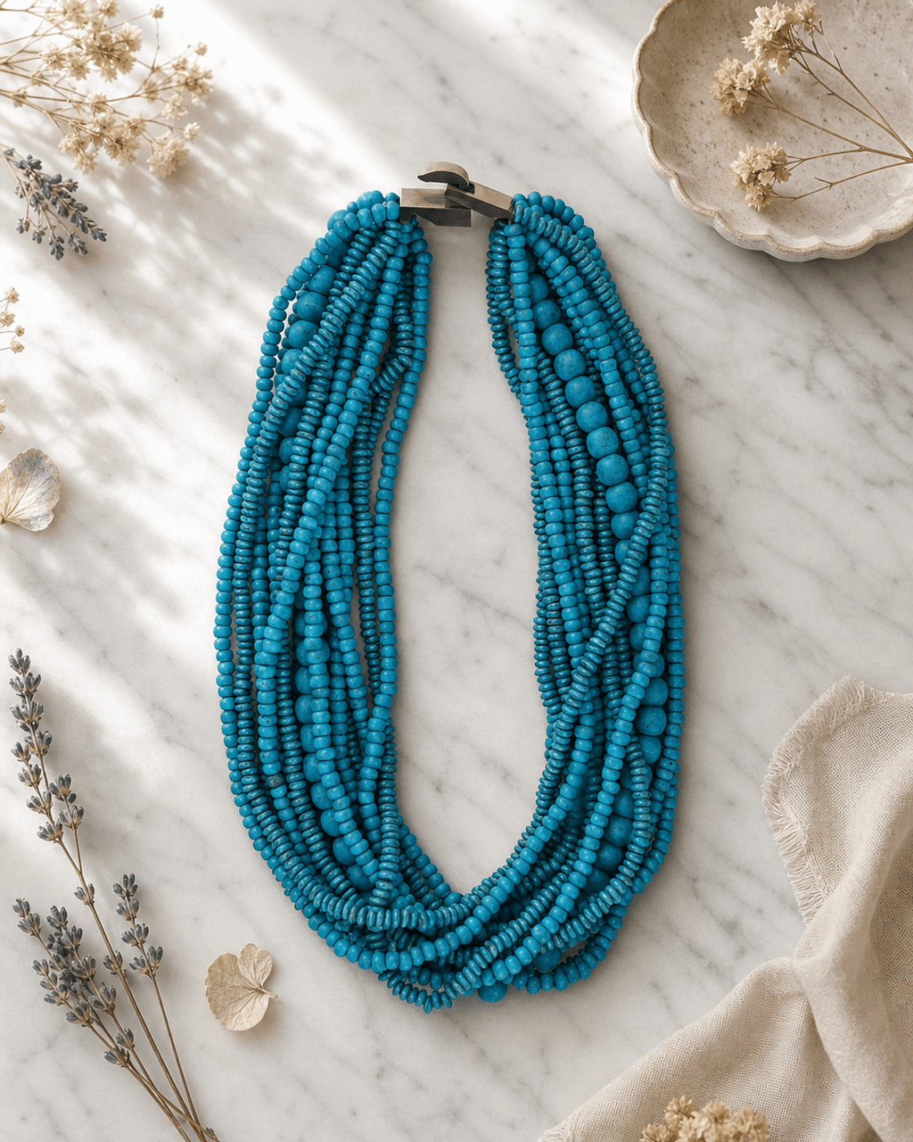 Turquoise Multi-Strand Wood Bead Necklace