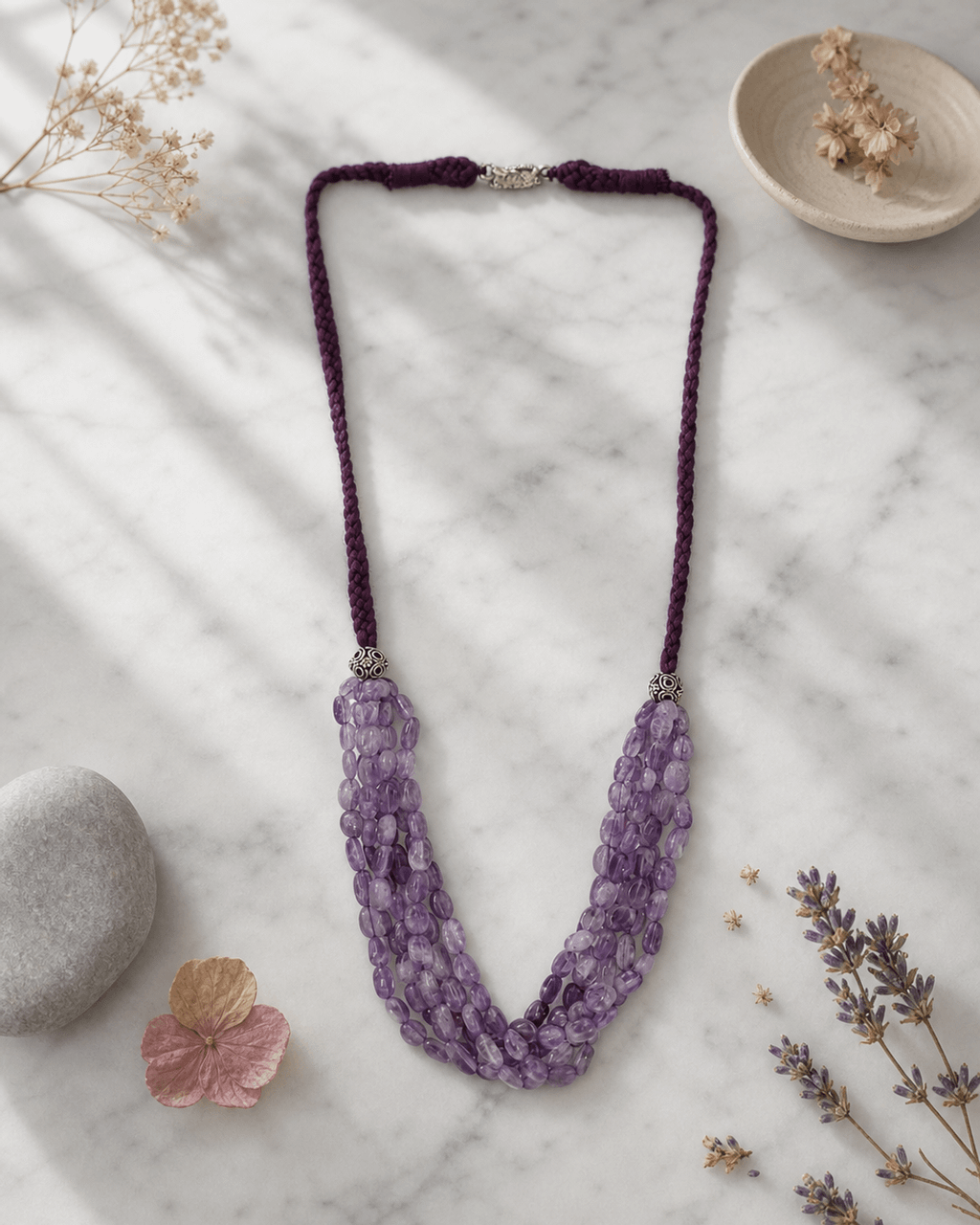 Amethyst Multi-Strand Necklace on Plum Braided Cord