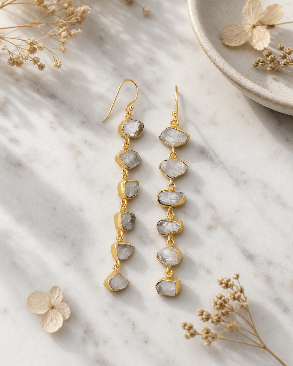 Raw Moonstone Column Drop Earrings