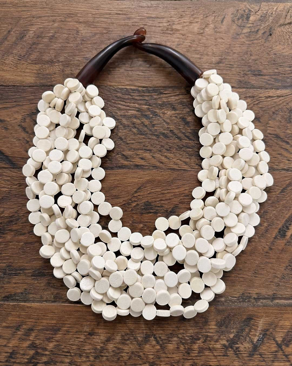 White Disc Multi-Strand Collar Necklace