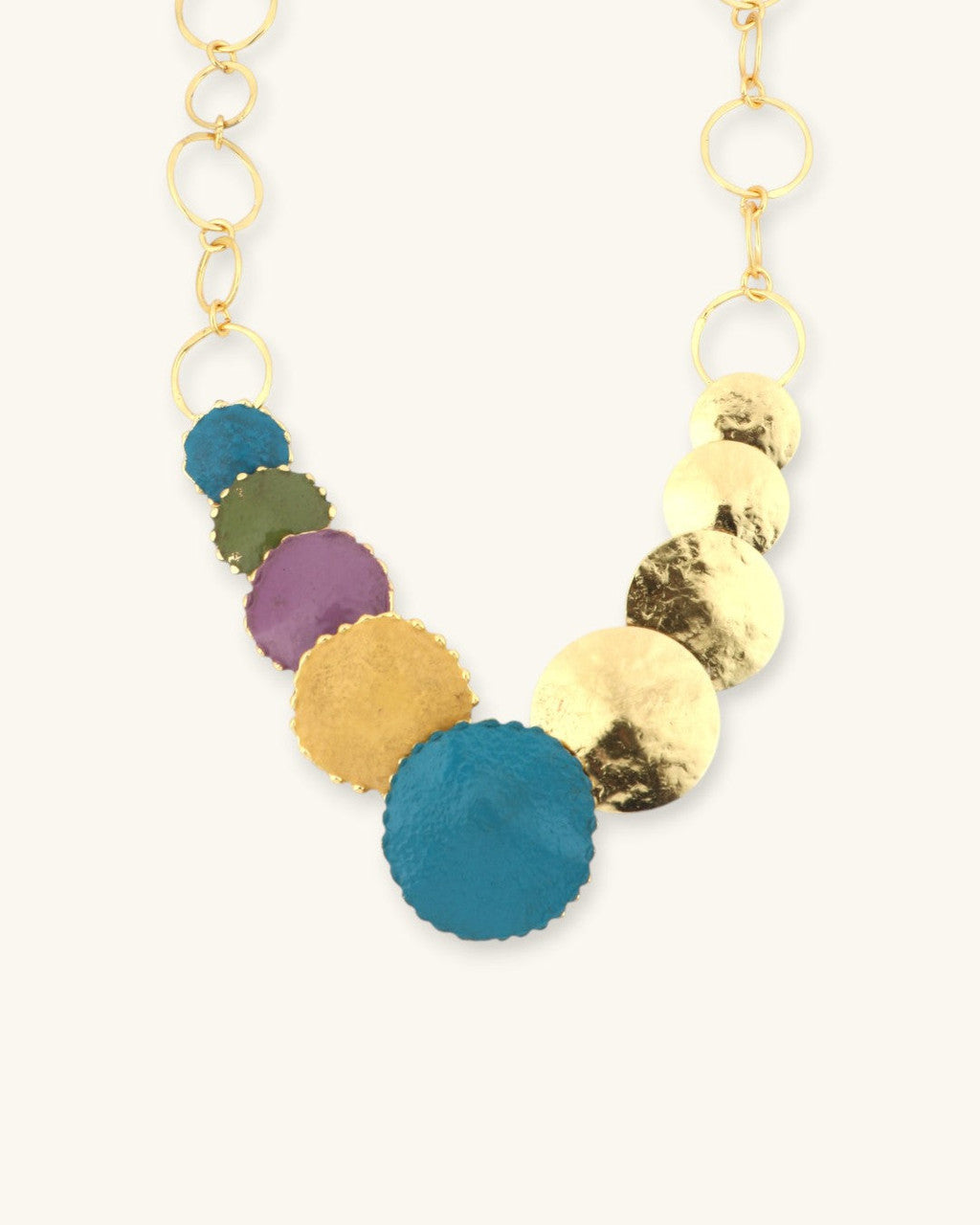 Disc Cascade Necklace in Patina and Gold